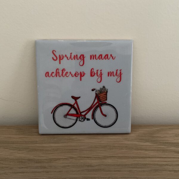 Tegeltje “spring maar…