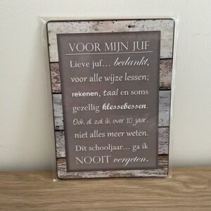 Tekstbordje “voor mijn juf”